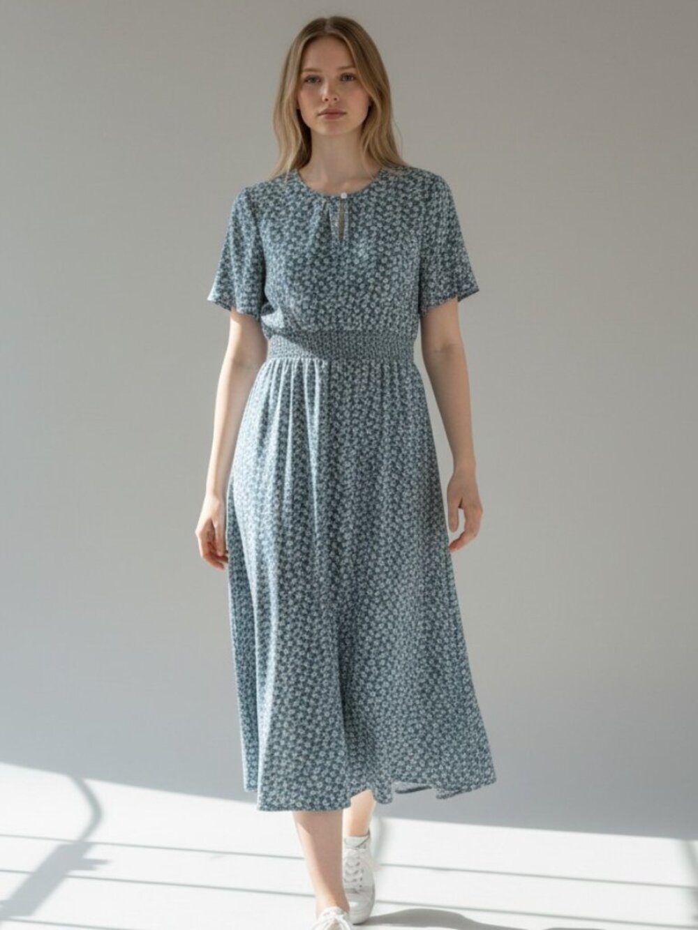 SHEIN Blue Floral Midi Dress M 38